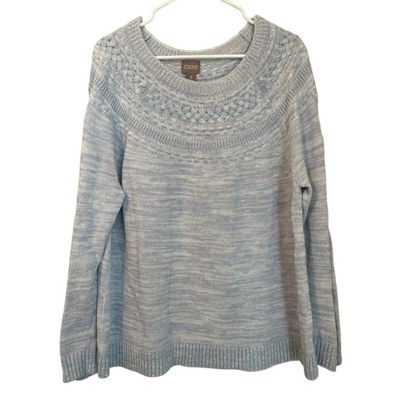 Chico's Sweaters - Chicos Size 3 (XL) Cable Yoke Sweater Purple Blue Marled